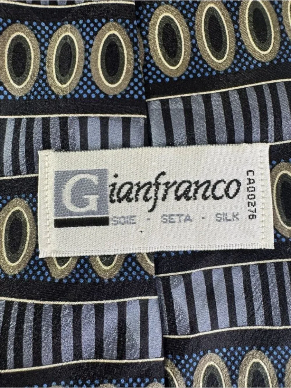 Gianfranco Silk Necktie Navy Geometric Stripe Designer Classic Tie Party